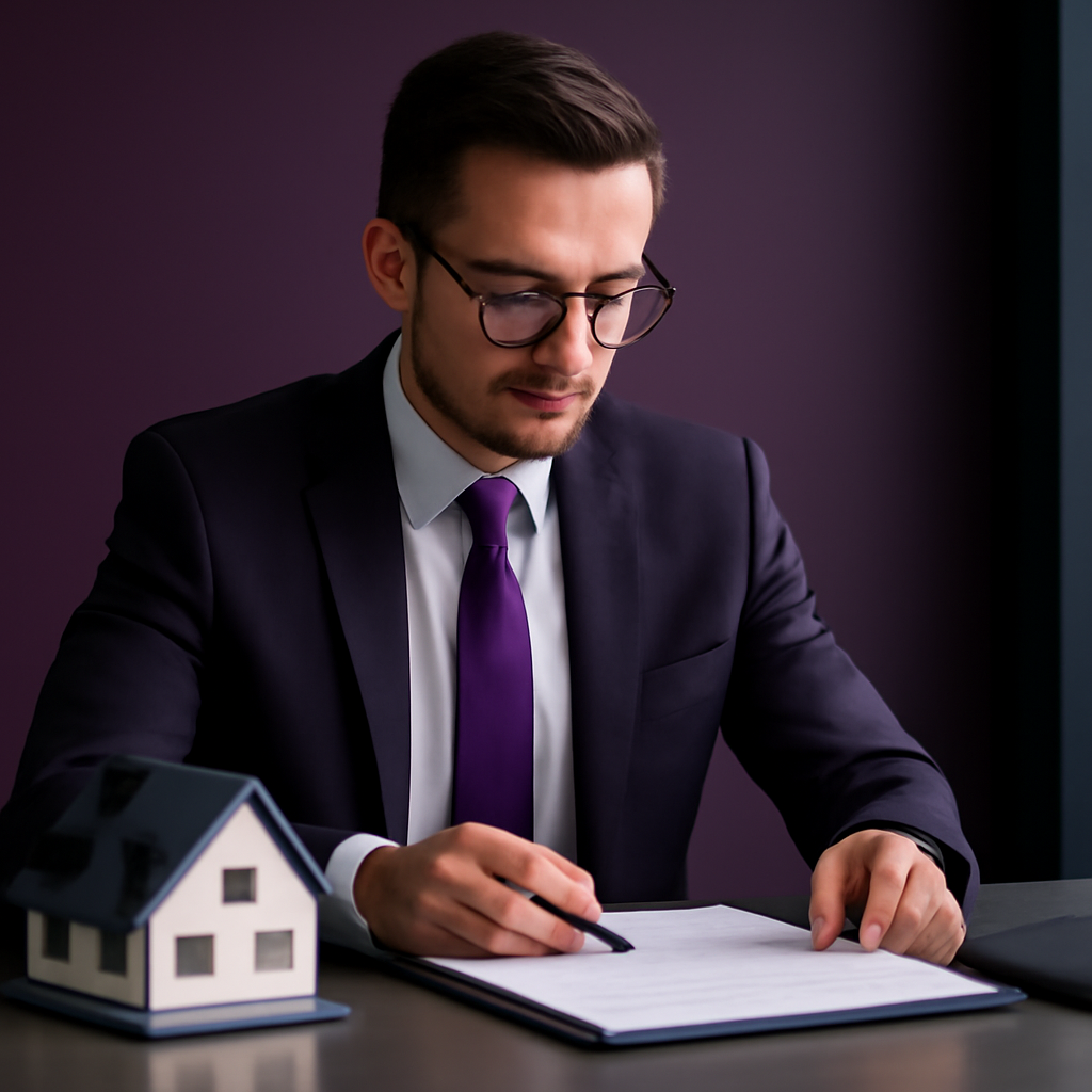 Independent real estate agent reviewing documents